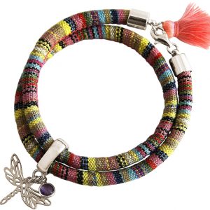 Gemshine - Damen - Armband - Wickelarmband - 925 Silber - Libelle - AZTEC - Amethyst - Rose - Violett