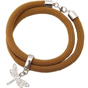 Gemshine - Damen - Armband - Wickelarmband - 925 Silber - Libelle - Braun
