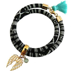 Gemshine - Damen - Armband - Wickelarmband - 925 Silber Vergoldet - Doppelflügel - Engel - AZTEC - Chalcedon - Meeresgrün