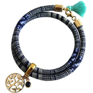 Gemshine - Damen - Armband - Wickelarmband - Vergoldet - Lebensbaum - AZTEC - Saphir - Blau