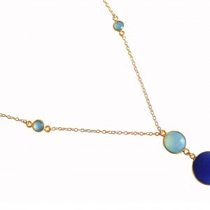 Gemshine - Damen - Halskette - Anhänger - 925 Silber Vergoldet - Chalzedon - Saphir - Meeresgrün - Blau - 45cm