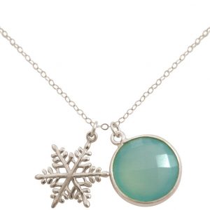Gemshine - Damen - Halskette - Anhänger - SCHNEEFLOCKE - 925 Silber - Chalcedon - Meeresgrün - 45 cm