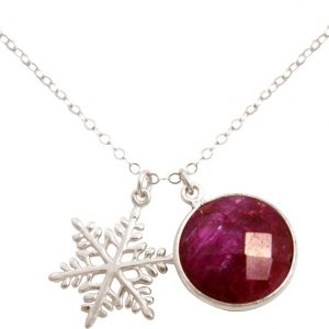 Gemshine - Damen - Halskette - Anhänger - SCHNEEFLOCKE - 925 Silber - Rubin - Rot - 45 cm