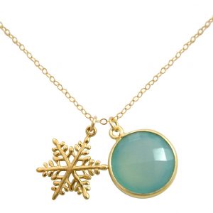 Gemshine - Damen - Halskette - Anhänger - SCHNEEFLOCKE - 925 Silber Vergoldet - Chalcedon - Meeresgrün - 45 cm