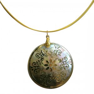 Gemshine - Damen - Halskette - Medaillon - Perlmutt - Vergoldet - Grau - Schimmernd - 5 cm
