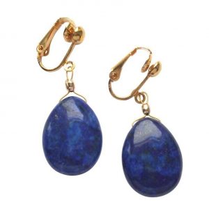 Gemshine - Damen - Ohrringe  - Ohrclips - Vergoldet - Lapis Lazuli - Tropfen - Blau - 3 cm