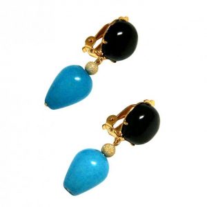 Gemshine - Damen - Ohrringe - Ohrclips - Vergoldet  - Onyx - Türkis - Schwarz - Blau - TROPFEN - 3,5 cm