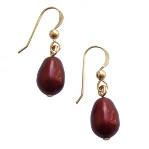 Gemshine - Damen - Ohrringe - Perlen - Burgundy - Tropfen - Vergoldet - 11 mm