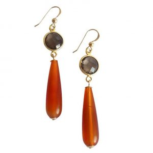 Gemshine - Damen - Ohrringe - Vergoldet - Karneol - Rauchquarz - Orange - Braun - PARTY DROPS - 5 cm