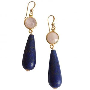 Gemshine - Damen - Ohrringe - Vergoldet - Rosenquarz - Lapis Lazuli - Rosa - Blau - PARTY DROPS - 5 cm