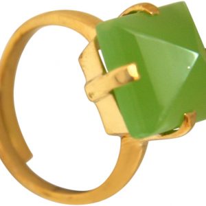 Gemshine - Damen - Ring - 925 Silber Vergoldet - Chalcedon - Meeresgrün - 12mm - Größenverstellbar