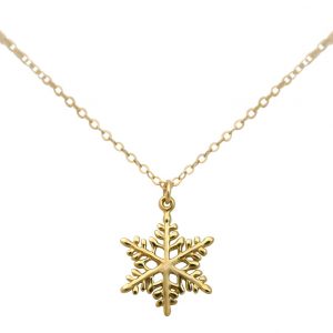 Gemshine - Damen - SCHNEEFLOCKE - Halskette - 925 Sterling Silber - Vergoldet - 2 cm