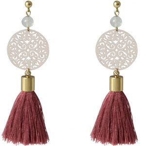 Gemshine - Mala Ohrringe - Vergoldet - Edelstein - Rose - Beige - 5 cm