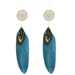 Gemshine - Ohrringe - Traumfänger - 925 Silber - Boho - Blau - Petrol - Feder - 9 cm