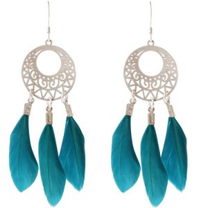 Gemshine - Ohrringe - Traumfänger - Silber - Boho - Blau - Feder - 7 cm