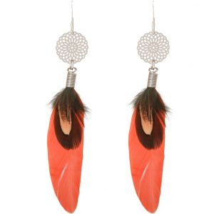 Gemshine - Ohrringe - Traumfänger - Silber - Boho - Lachs - Feder - 9 cm