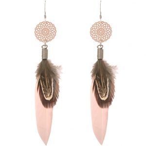 Gemshine - Ohrringe - Traumfänger - Silber - Boho - Rose - Feder - 9 cm