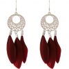 Gemshine - Ohrringe - Traumfänger - Silber - Boho - Weinrot - Feder - 7 cm