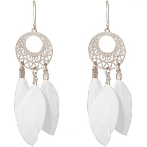 Gemshine - Ohrringe - Traumfänger - Silber - Boho - Weiß - Feder - 7 cm