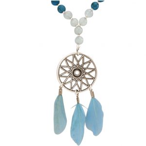 Gemshine - Traumfänger - Halskette - Silber - Boho - Feder - Blau - 75 cm