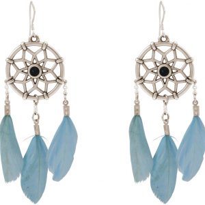 Gemshine - Traumfänger - Ohrringe - Silber - Boho - Feder - Blau - 7 cm