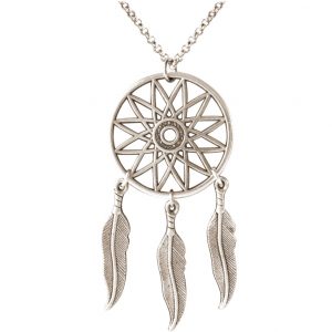 Gemshine - Traumfänger Halskette - Versilbert - Anhänger - Boho - Feder - 75 cm