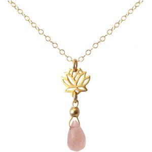 GEMSHINE Damenhalskette aus hochwertig vergoldetem 925 Silber mit YOGA Lotusblume und Rosenquarz hervorragender Qualität. Made in Madrid / Spanien. Im eleganten Schmucketui mit Geschenkverpackung