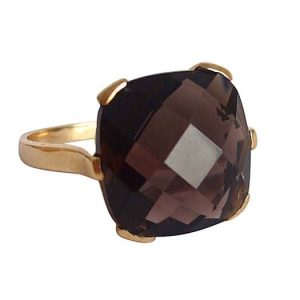 Gemshine - Damen - Ring - 9k (375) Gold - Rauchquarz - Braun - 15mm, Ringgröße:52 (16.6)