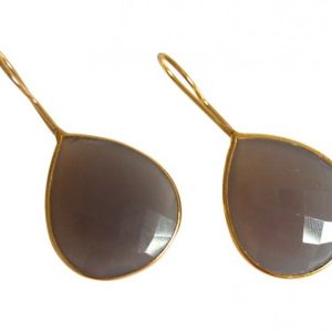 Gemshine - Damen - Ohrringe - 925 Silber - Vergoldet - Mondstein - Grau - CANDY - Tropfen - 3,5 cm