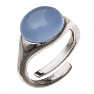 Gemshine - Damen - Ring - 925 Silber - Chalcedon - Blau - Größenverstellbar - 10mm