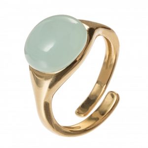 Gemshine - Damen - Ring - 925 Silber Vergoldet - Chalcedon - Meeresgrün - Größenverstellbar - 10mm