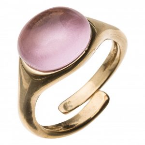 Gemshine - Damen - Ring - 925 Silber Vergoldet - Rosenquarz - Rosa - Größenverstellbar - 10mm