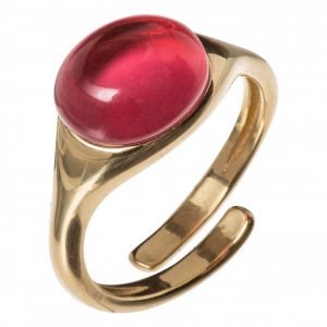 Gemshine - Damen - Ring - 925 Silber Vergoldet - Quarz - Rot - Fuchsia - Größenverstellbar - 10mm