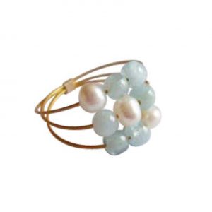 Gemshine - Damen - Ring - Vergoldet - Aquamarin - Perlen - Blau - Weiß, Ringgröße:62 (19.7)