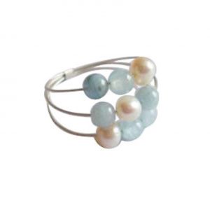 Gemshine - Damen - Ring - 925 Silber - Aquamarin - Perlen - Blau - Weiß, Ringgröße:56 (17.8)