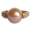 Gemshine - Damen - Ring - Spannring - Vergoldet - Zuchtperle - Lachs - Rose - 8mm, Ringgröße:57 (18.1)