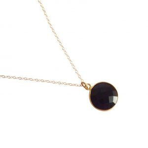 Gemshine - Damen - Halskette - 925 Silber - Vergoldet - Onyx - Schwarz - CANDY - 45 cm
