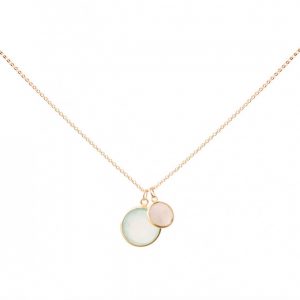 Gemshine - Damen - Halskette - Anhänger - Chalcedon - Rosenquarz - Grün - Rosa - 925 Silber Vergoldet - 45 cm