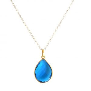 Gemshine - Damen - Halskette - 925 Silber - Vergoldet - Quarz - Topas - Blau - CANDY - Tropfen - 60 cm