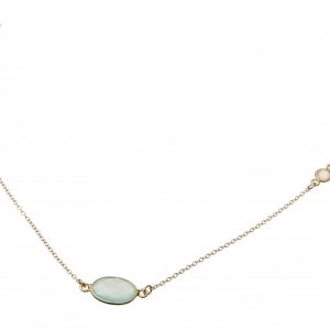 Gemshine - Damen - Halskette - 925 Silber Vergoldet - Chalcedon - Mondstein - Meeresgrün - Weiss - 45 cm