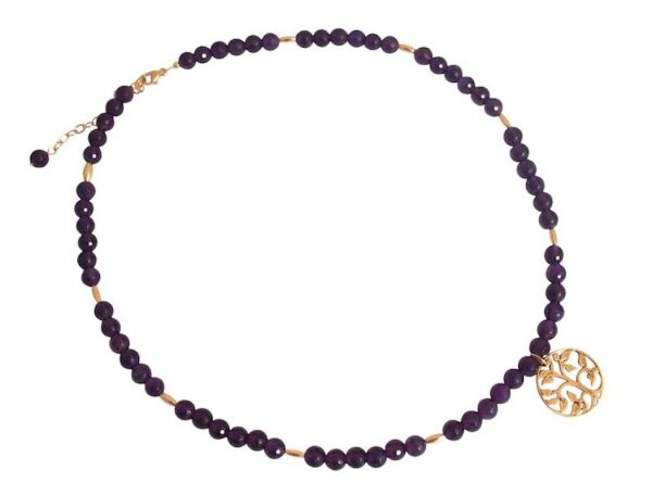 Gemshine - Damen - Halskette - Anhänger - Amethyst - 925 Silber - Vergoldet - Lebensbaum - Violett - 45 cm