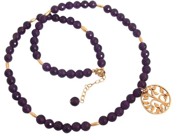 Gemshine - Damen - Halskette - Anhänger - Amethyst - 925 Silber - Vergoldet - Lebensbaum - Violett - 45 cm – Bild 3