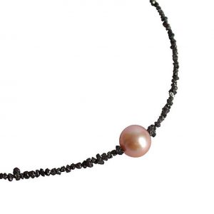 Gemshine - Damen - Halskette - Diamanten - Rose Zuchtperle - Vergoldet - Schwarz