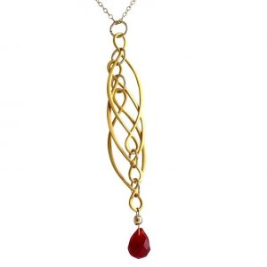 Gemshine - Damen - Halskette - Anhänger - Jade - 925 Silber - Vergoldet  - Rot - INFINITY - 7,5 cm