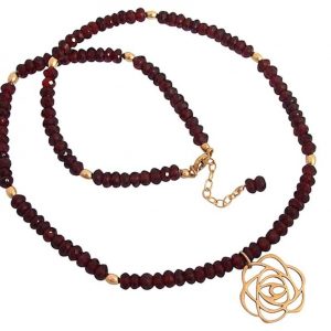 Gemshine - Damen - Halskette - Anhänger - Granat - 925 Silber - Vergoldet - Blume Art-Deco - Rot - 45 cm