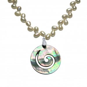 Gemshine - Damen - Halskette - Anhänger - Medaillon - Perlen - Perlmutt - 925 Silber - Weiß - Grau - 5 cm