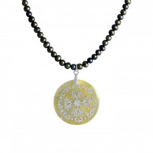 Gemshine - Damen - Halskette - Anhänger - Medaillon - Perlen - Perlmutt - 925 Silber - Grau - Tahiti - 3 cm