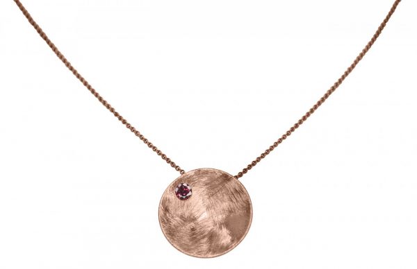 Gemshine - Damen - Halskette - Anhänger - 925 Silber - Rose Vergoldet - Schale -  Geometrisch - Design - Granat - Rot - 45 cm