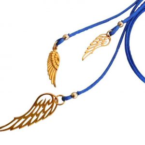 Gemshine - Damen - Halskette - Anhänger - 925 Silber - Vergoldet - Blau - WINGS - 60 cm