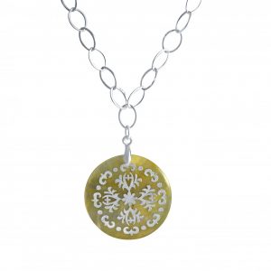 Gemshine - Damen - Halskette - Anhänger - Medaillon  - 925 Silber - Perlmutt - Creme - 3 cm